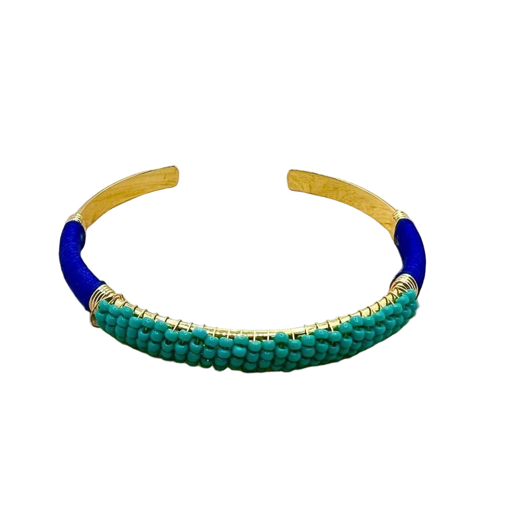 Evie & Emma Navy and Turquoise Wrapped Gold Tone Cuff Bracelet